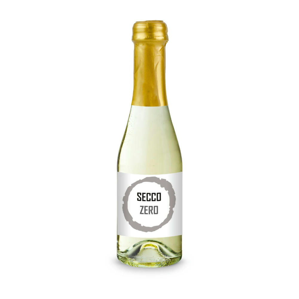 Secco ZERO - Schäumendes Getränk aus alkoholfreiem Wein - Flasche klar - Kapselfarbe Gold, 0,2 l