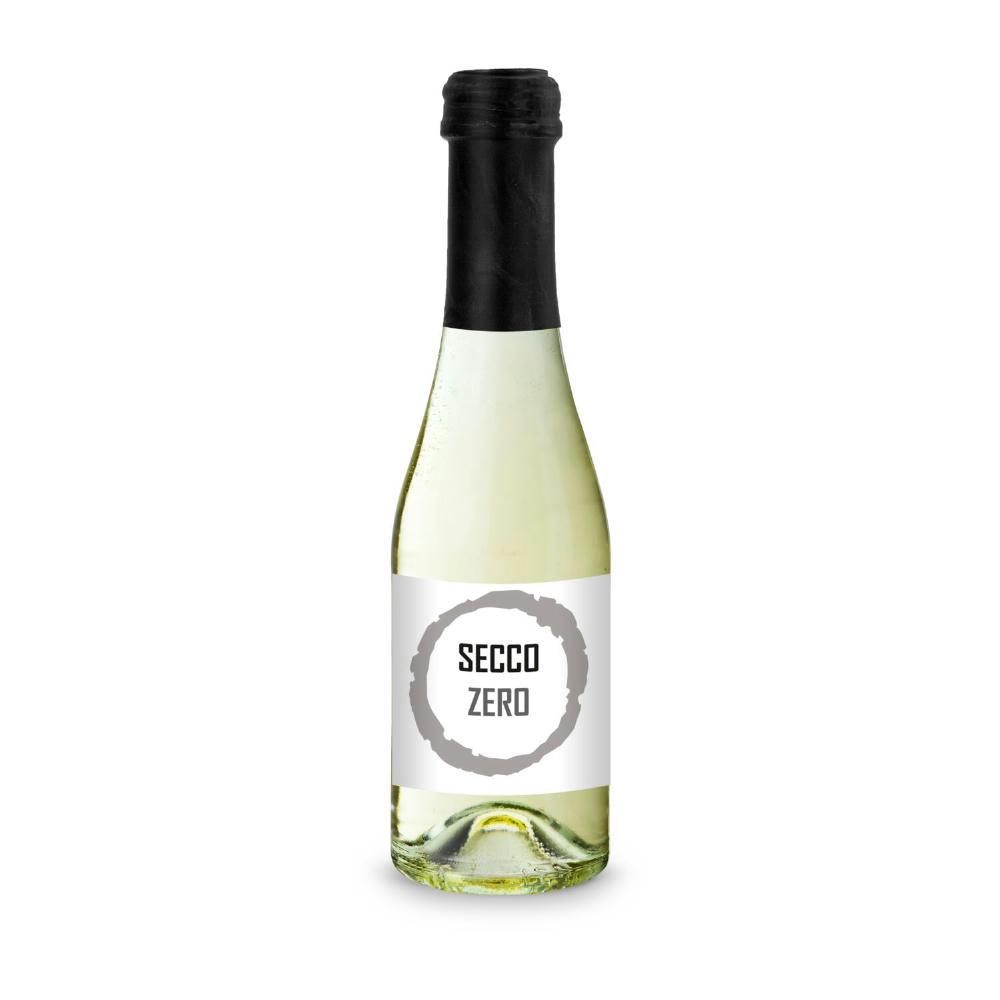 Secco ZERO - Schäumendes Getränk aus alkoholfreiem Wein - Flasche klar - Kapselfarbe Schwarz, 0,2 l