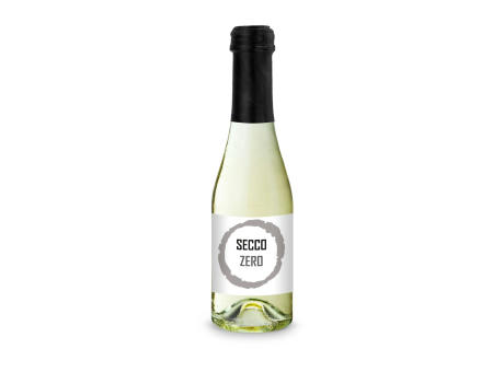 Secco ZERO - Schäumendes Getränk aus alkoholfreiem Wein - Flasche klar - Kapselfarbe Schwarz, 0,2 l