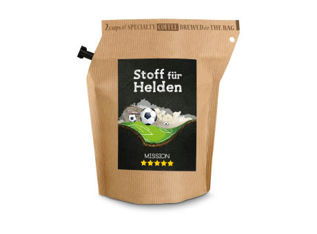 Geschenkartikel / Präsentartikel: WM-Kaffee Stoff für Helden, wiederverwendbarer Brühbeutel mit Fairtrade Kaffee aus Honduras