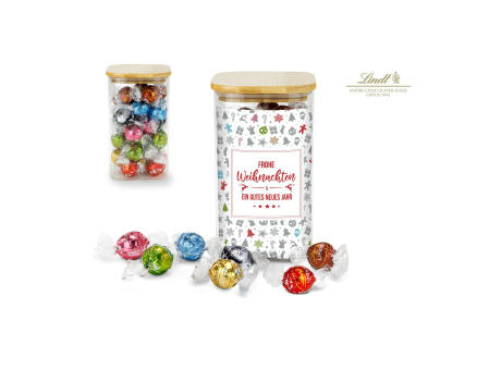 Geschenkset / Präsenteset: Lindor Team-Glas Frohe Weihnachten mit 35 Lindt Lindorkugeln