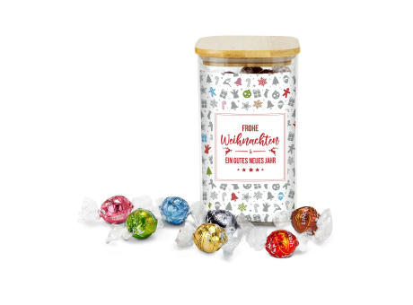 Geschenkset / Präsenteset: Lindor Team-Glas Frohe Weihnachten mit 35 Lindt Lindorkugeln