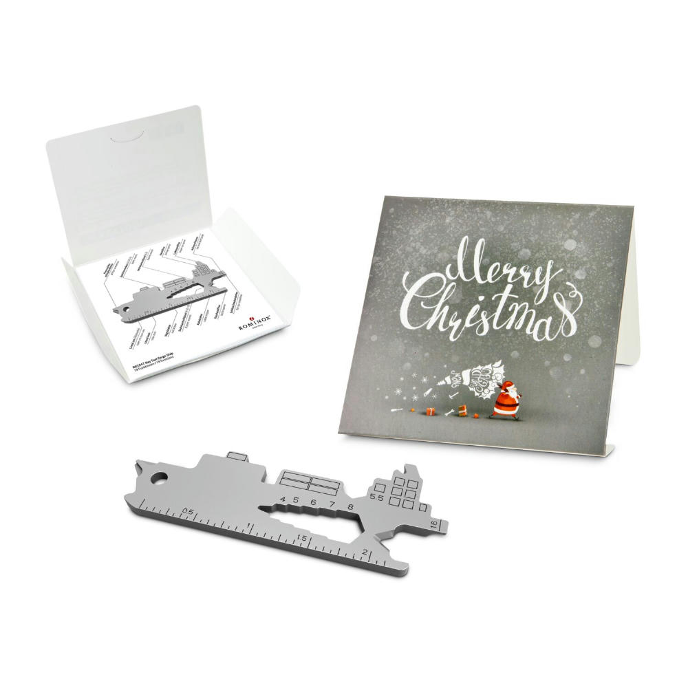 Geschenkartikel: ROMINOX® Key Tool Cargo Ship / Containerschiff (19 Funktionen) im Motiv-Mäppchen Merry Christmas