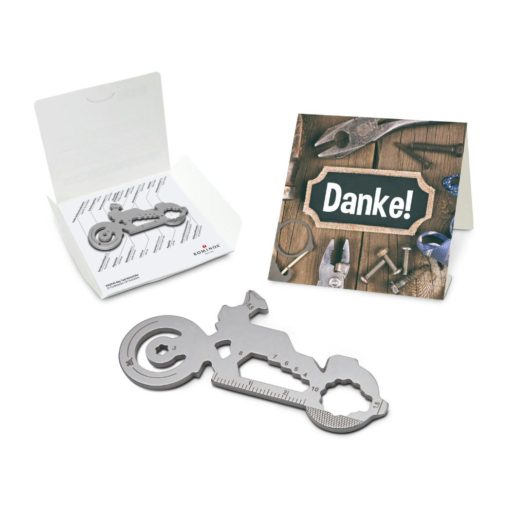 Geschenkartikel: ROMINOX® Key Tool Motorbike / Motorrad (21 Funktionen) im Motiv-Mäppchen Danke