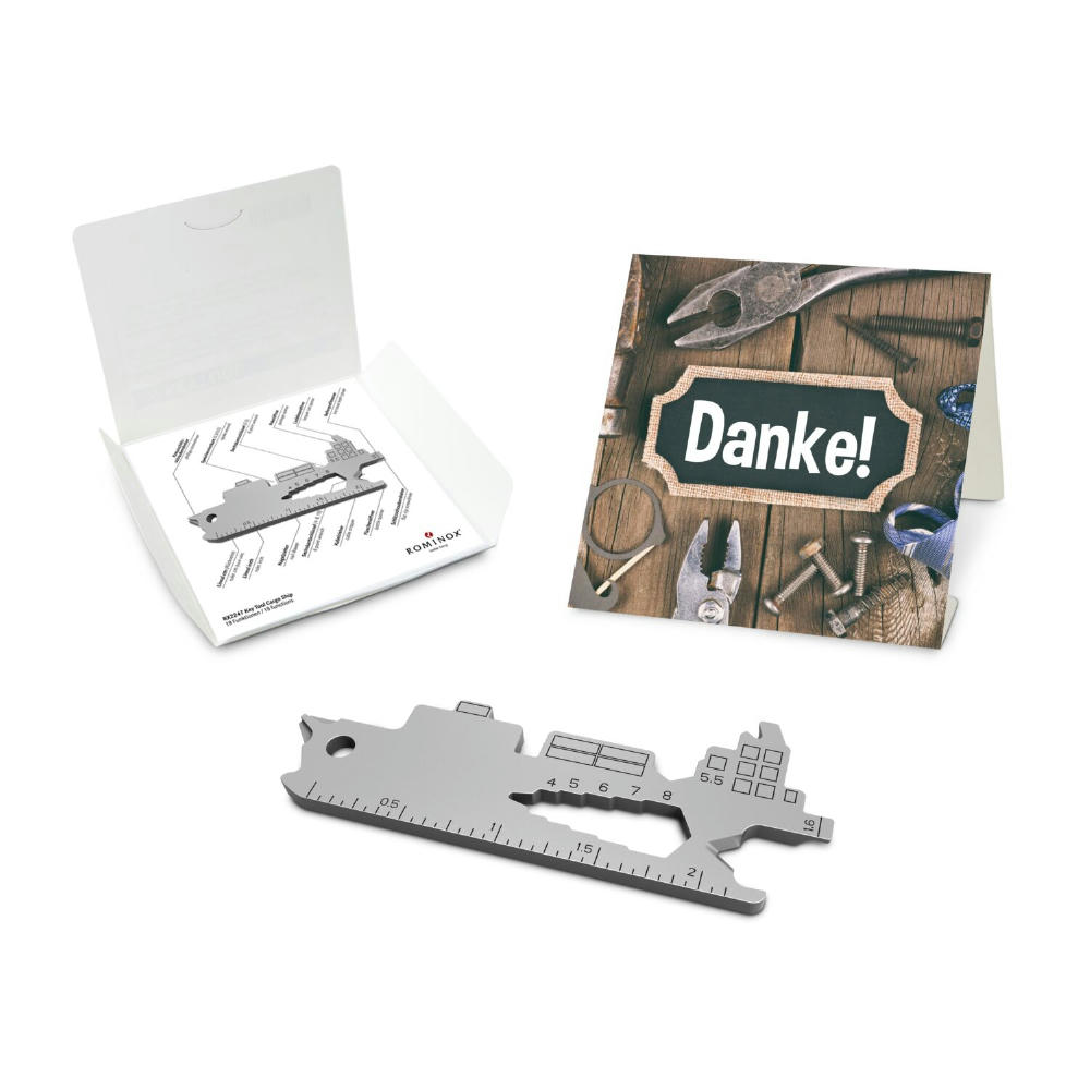 Geschenkartikel: ROMINOX® Key Tool Cargo Ship / Containerschiff (19 Funktionen) im Motiv-Mäppchen Danke