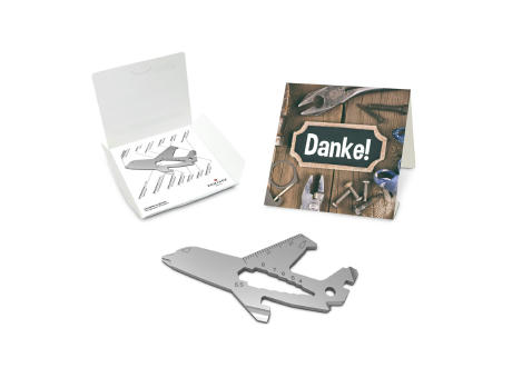 Geschenkartikel: ROMINOX® Key Tool Airplane / Flugzeug (18 Funktionen) im Motiv-Mäppchen Danke