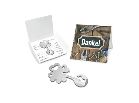 Geschenkartikel: ROMINOX® Key Tool Lucky Charm / Kleeblatt Glücksbringer (19 Funktionen) im Motiv-Mäppchen Danke