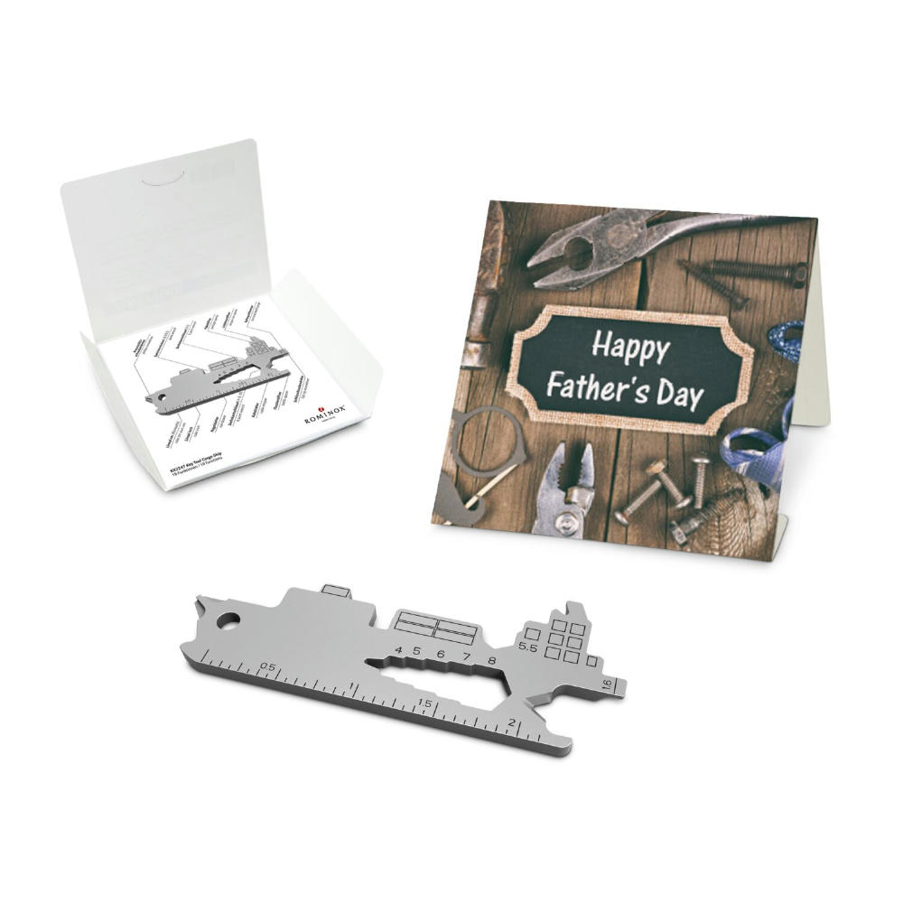 Geschenkartikel: ROMINOX® Key Tool Cargo Ship / Containerschiff (19 Funktionen) im Motiv-Mäppchen Happy Father's Day