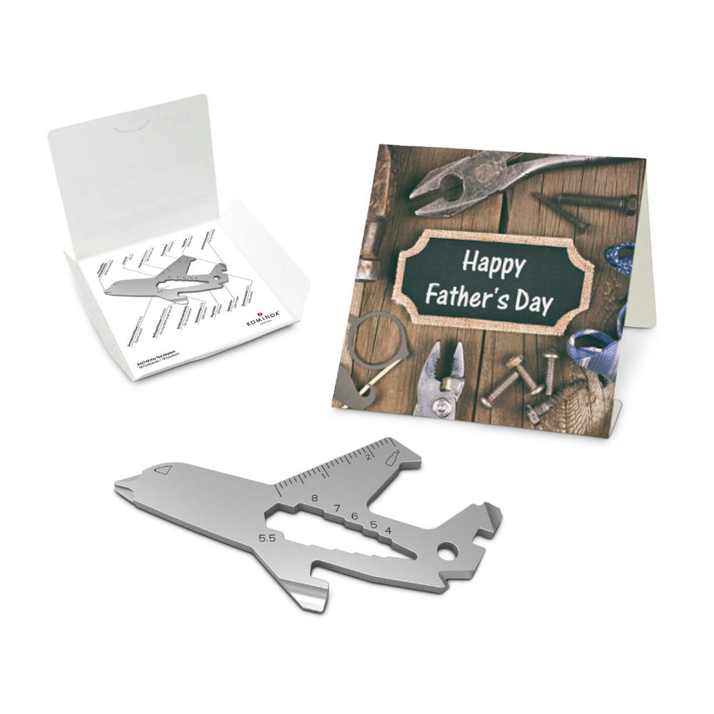 Geschenkartikel: ROMINOX® Key Tool Airplane / Flugzeug (18 Funktionen) im Motiv-Mäppchen Happy Father's Day