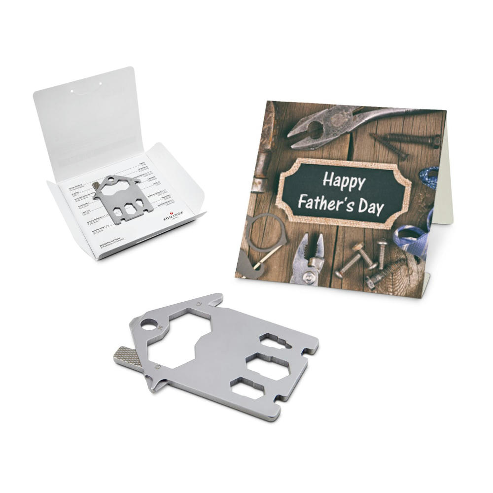 Geschenkartikel: ROMINOX® Key Tool House / Haus (21 Funktionen) im Motiv-Mäppchen Happy Father's Day