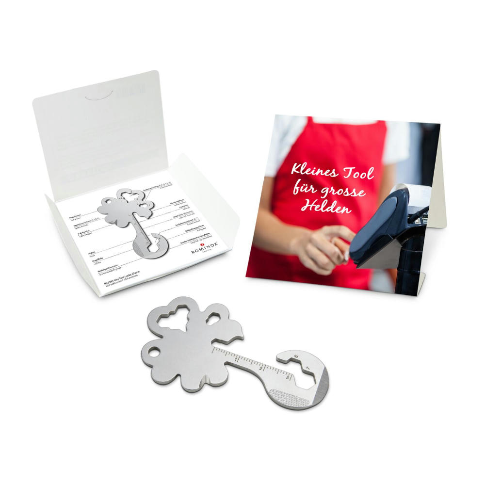 Geschenkartikel: ROMINOX® Key Tool Lucky Charm / Kleeblatt Glücksbringer (19 Funktionen) im Große Helden (Einzelhandel) Mäppchen 