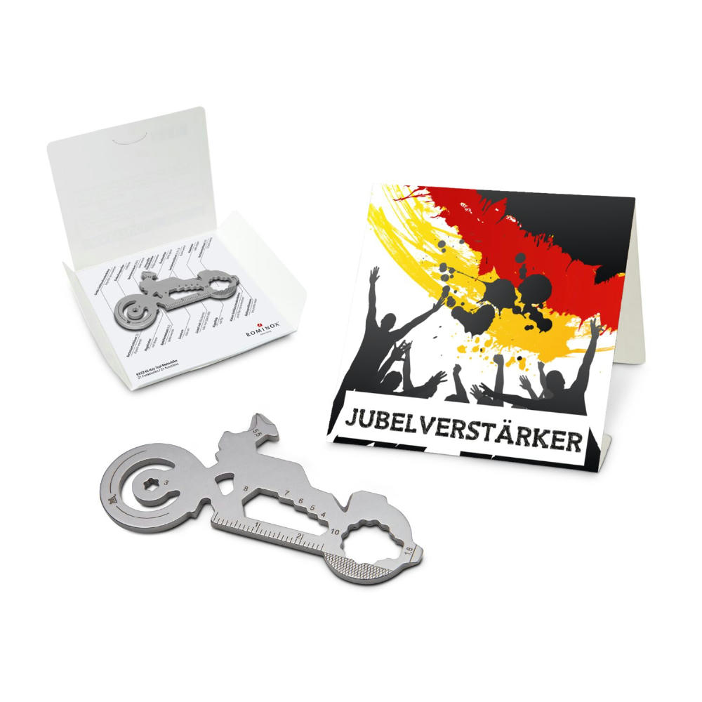 Geschenkartikel: ROMINOX® Key Tool Motorbike / Motorrad (21 Funktionen) im Motiv-Mäppchen Deutschland Fan Jubelverstärker