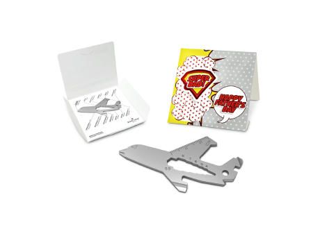 Geschenkartikel: ROMINOX® Key Tool Airplane / Flugzeug (18 Funktionen) im Motiv-Mäppchen Super Dad