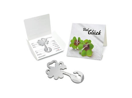 Geschenkartikel: ROMINOX® Key Tool Lucky Charm / Kleeblatt Glücksbringer (19 Funktionen) im Motiv-Mäppchen Viel Glück