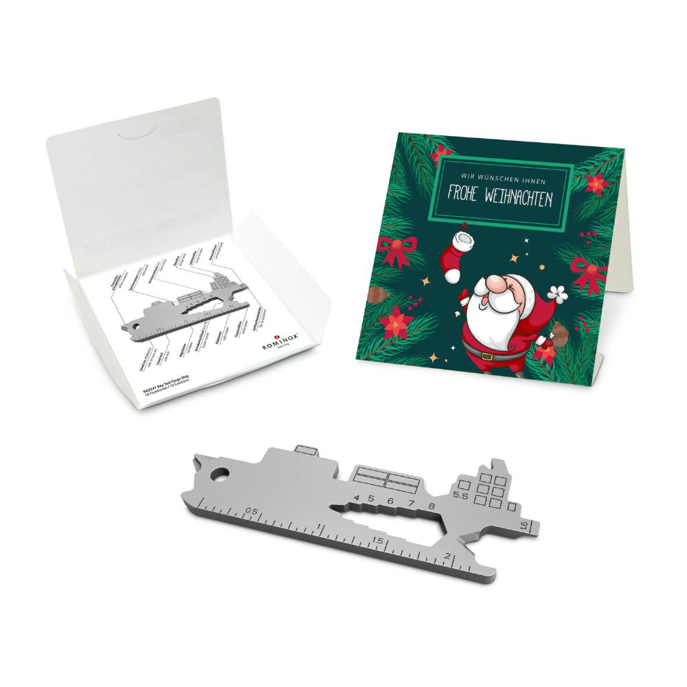 Geschenkartikel: ROMINOX® Key Tool Cargo Ship / Containerschiff (19 Funktionen) im Motiv-Mäppchen Frohe Weihnachten