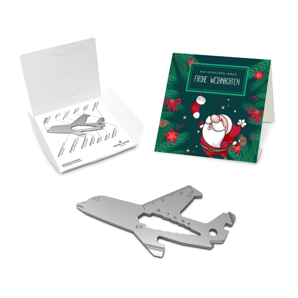 Geschenkartikel: ROMINOX® Key Tool Airplane / Flugzeug (18 Funktionen) im Motiv-Mäppchen Frohe Weihnachten