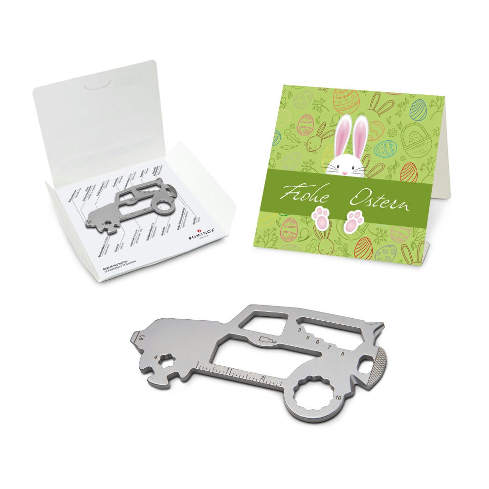 Geschenkartikel: ROMINOX® Key Tool SUV / Auto (19 Funktionen) im Motiv-Mäppchen Osterhase