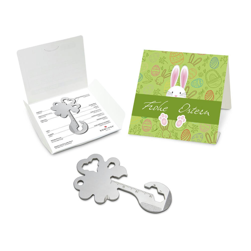 Geschenkartikel: ROMINOX® Key Tool Lucky Charm / Kleeblatt (19 Funktionen) im Motiv-Mäppchen Osterhase