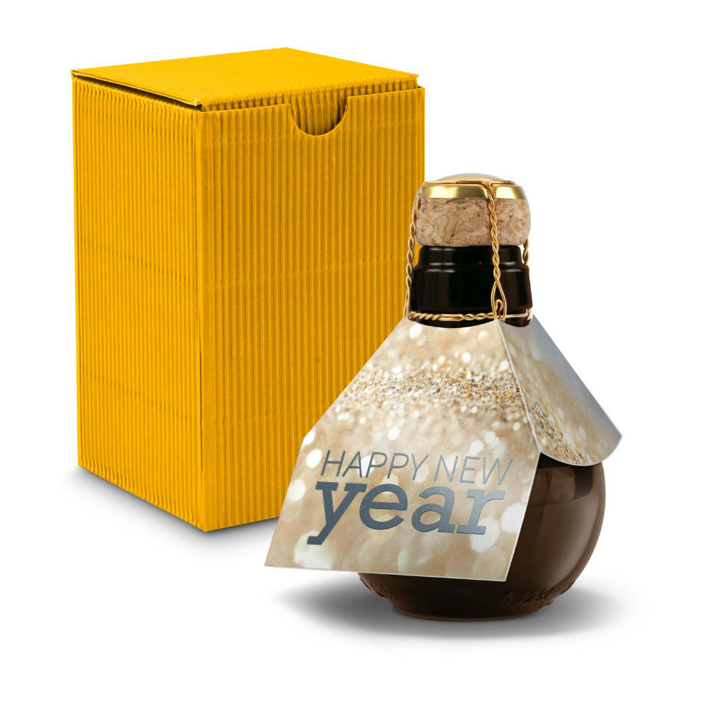 Kleinste Sektflasche der Welt! Happy New Year - Inklusive Geschenkkarton in Gelb, 125 ml