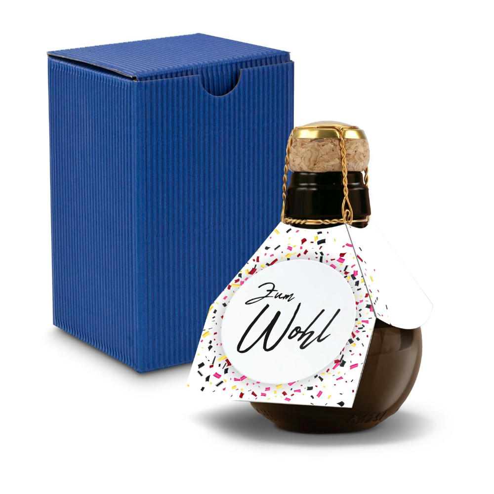 Kleinste Sektflasche der Welt! Zum Wohl - Inklusive Geschenkkarton in Blau, 125 ml