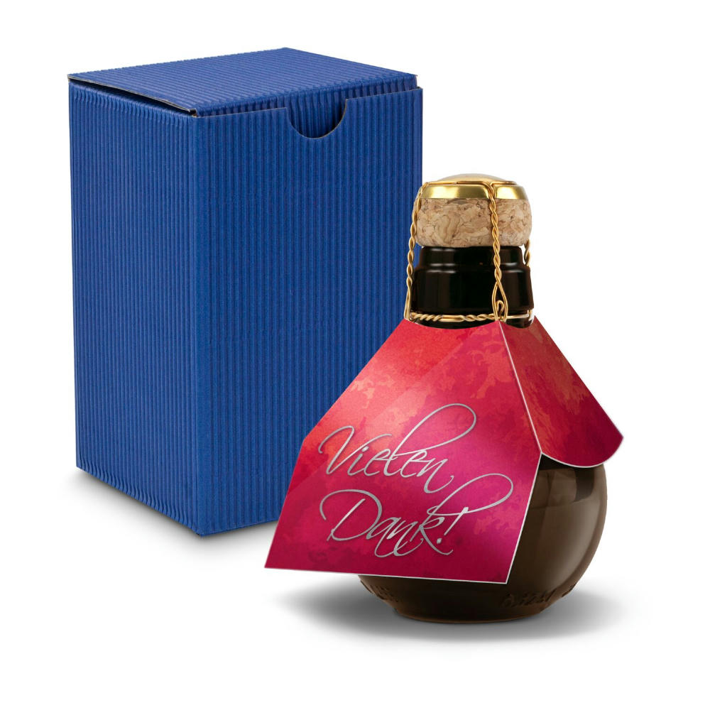 Kleinste Sektflasche der Welt! Vielen Dank - Inklusive Geschenkkarton in Blau, 125 ml