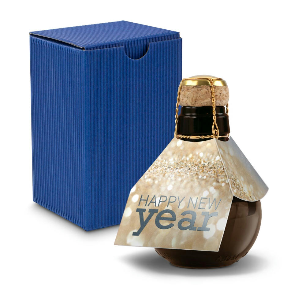 Kleinste Sektflasche der Welt! Happy New Year - Inklusive Geschenkkarton in Blau, 125 ml