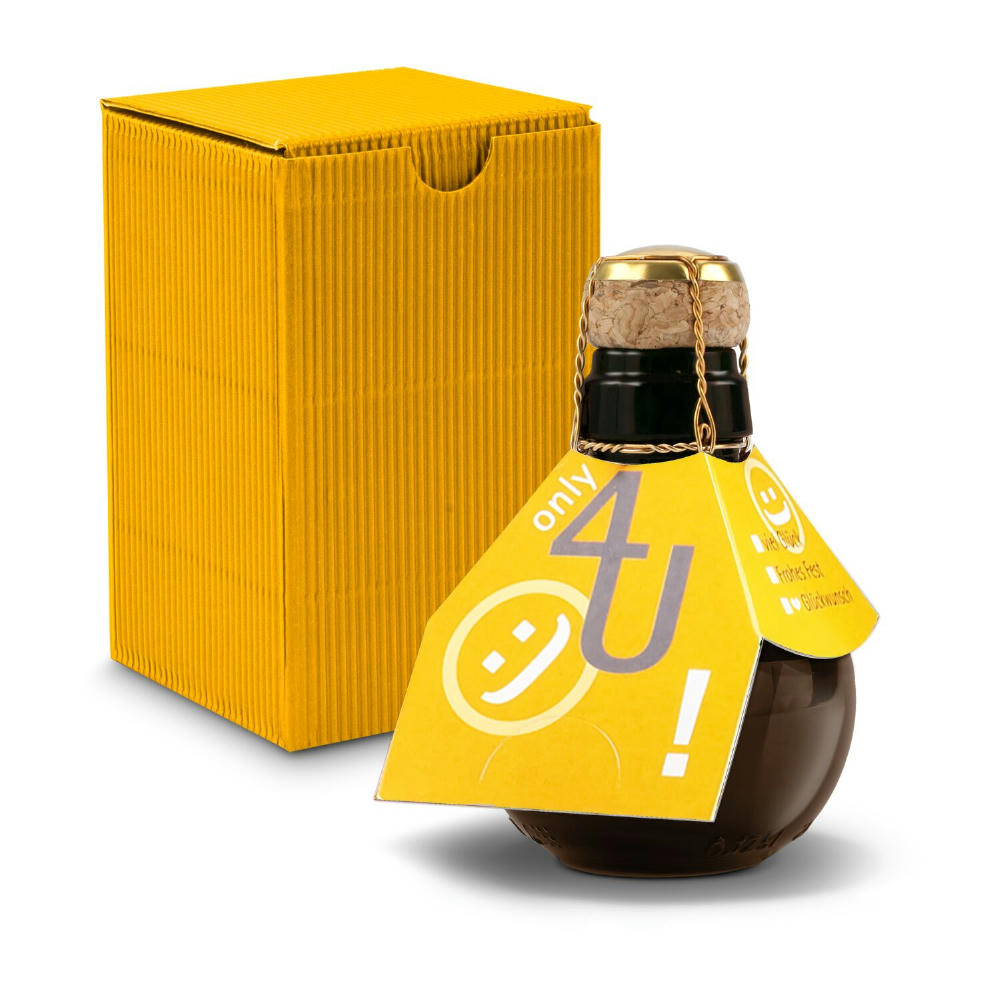 Kleinste Sektflasche der Welt! Only 4 u - Inklusive Geschenkkarton in Gelb, 125 ml