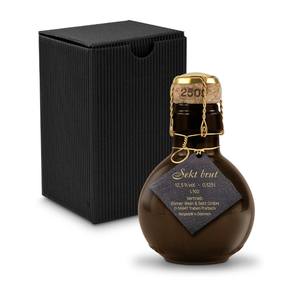 Kleinste Sektflasche der Welt! schwarzer Anhänger - Inklusive Geschenkkarton in Schwarz, 125 ml