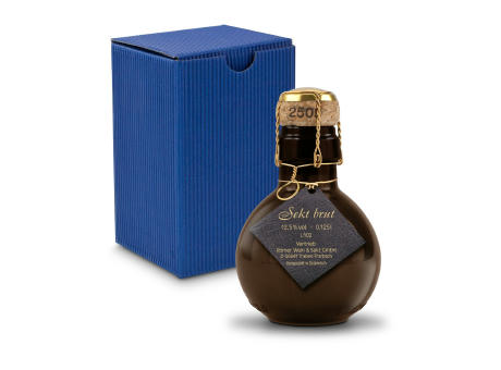 Kleinste Sektflasche der Welt! schwarzer Anhänger - Inklusive Geschenkkarton in Blau, 125 ml