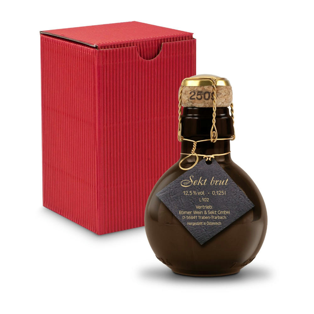 Kleinste Sektflasche der Welt! schwarzer Anhänger - Inklusive Geschenkkarton in Rot, 125 ml
