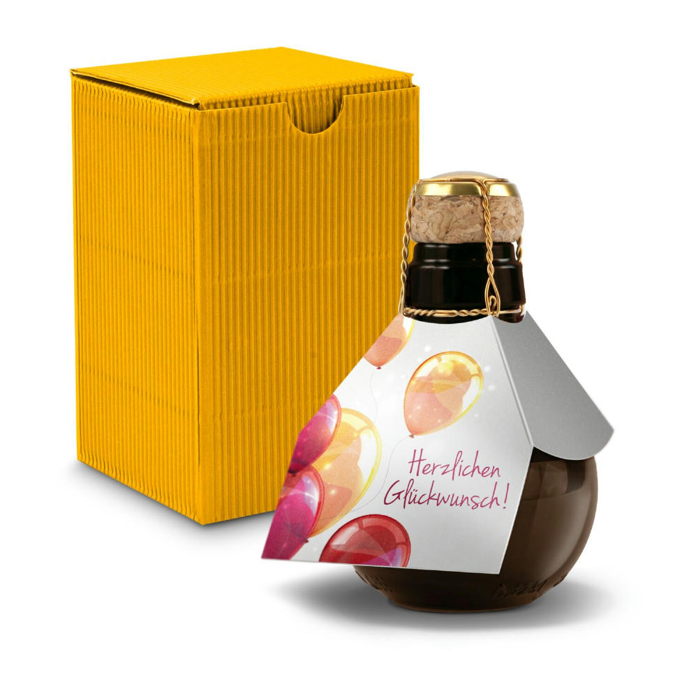 Kleinste Sektflasche der Welt! Herzlichen Glückwunsch - Inklusive Geschenkkarton in Gelb, 125 ml