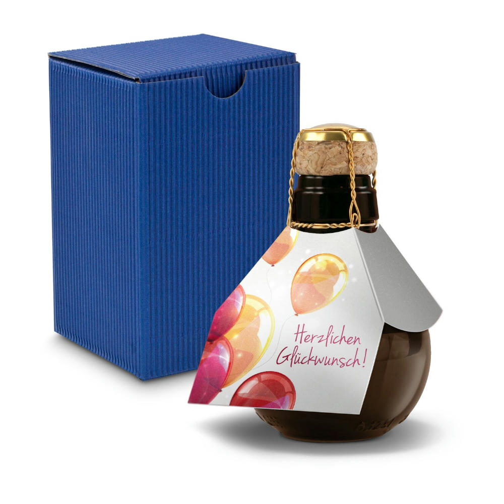 Kleinste Sektflasche der Welt! Herzlichen Glückwunsch - Inklusive Geschenkkarton in Blau, 125 ml