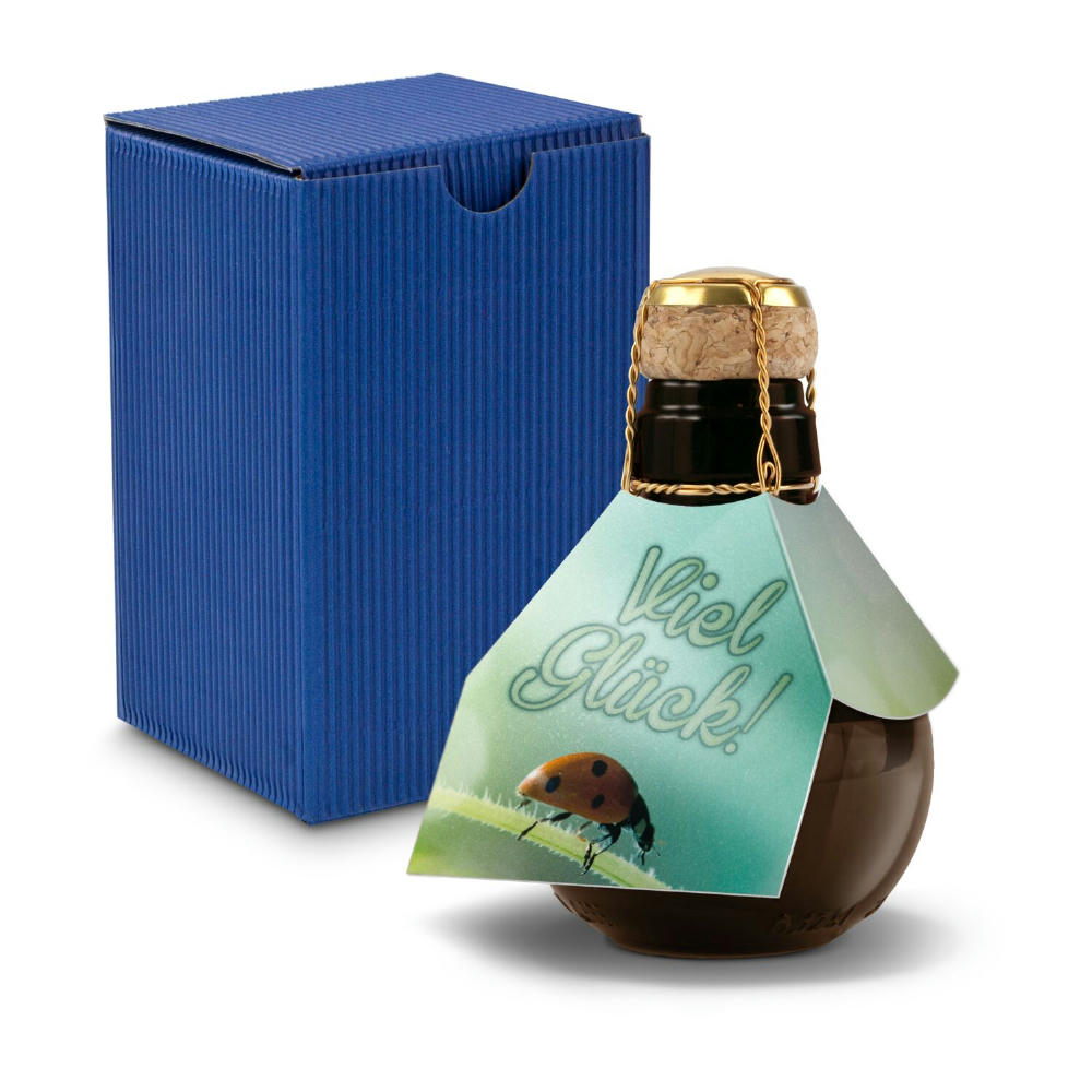 Kleinste Sektflasche der Welt! Viel Glück - Inklusive Geschenkkarton in Blau, 125 ml