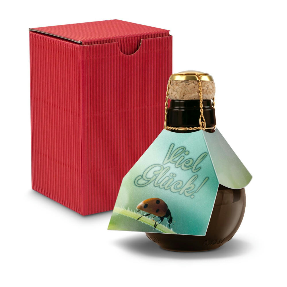 Kleinste Sektflasche der Welt! Viel Glück - Inklusive Geschenkkarton in Rot, 125 ml