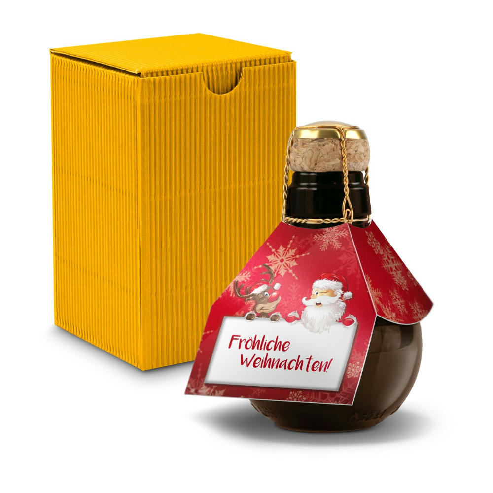 Kleinste Sektflasche der Welt! Fröhliche Weihnachten - Inklusive Geschenkkarton in Gelb, 125 ml