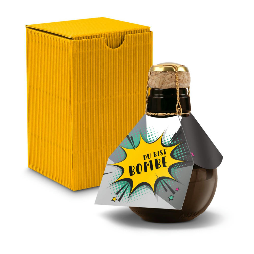 Kleinste Sektflasche der Welt! Du bist Bombe - Inklusive Geschenkkarton in Gelb, 125 ml