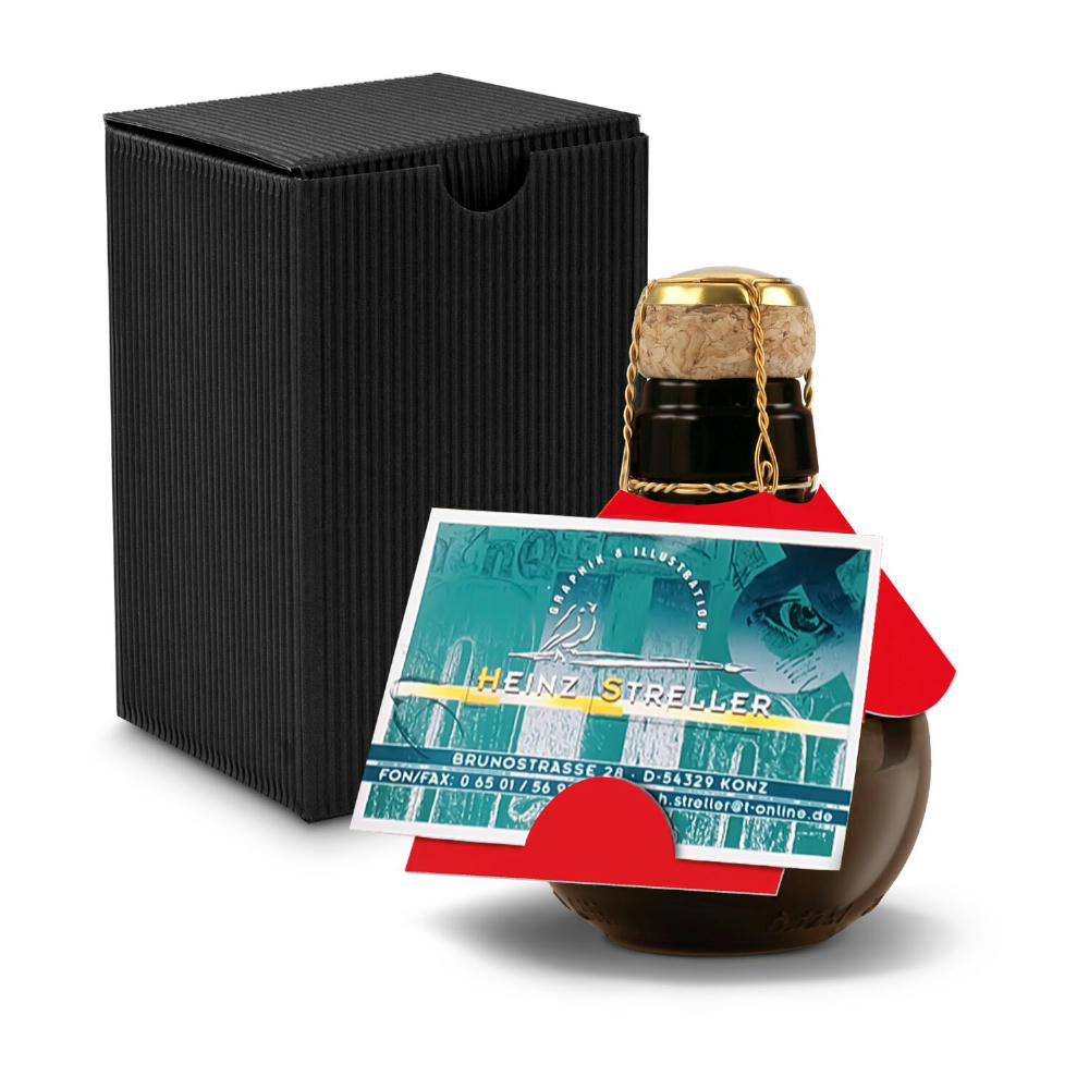 Kleinste Sektflasche der Welt! Visitenkarteneinschub - Inklusive Geschenkkarton in Schwarz, 125 ml