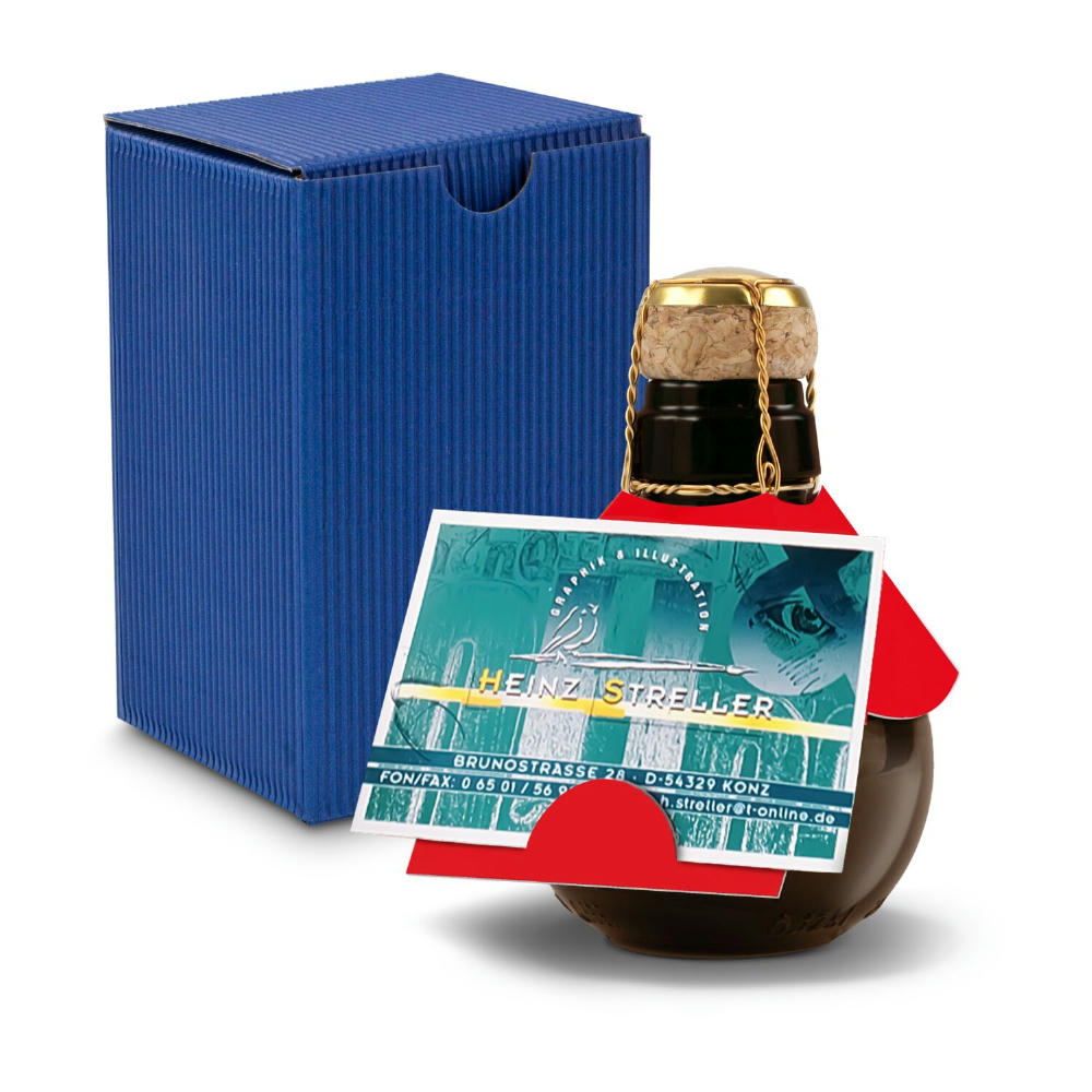 Kleinste Sektflasche der Welt! Visitenkarteneinschub - Inklusive Geschenkkarton in Blau, 125 ml