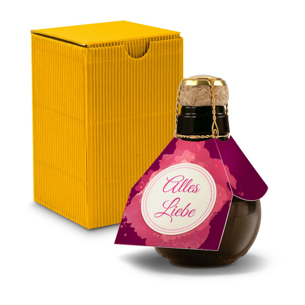 Kleinste Sektflasche der Welt! Alles Liebe - Inklusive Geschenkkarton in Gelb, 125 ml