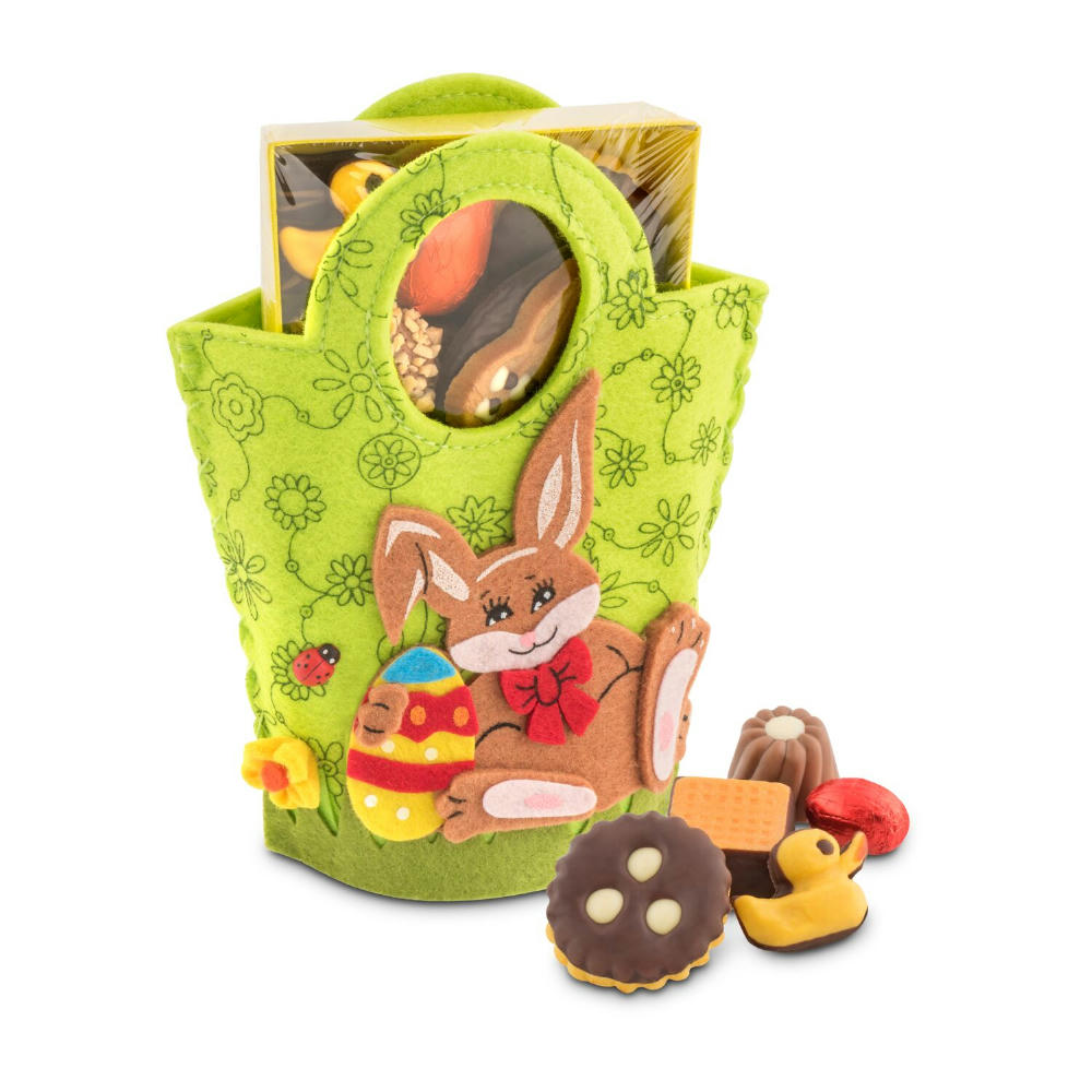 Geschenkartikel / Präsentartikel: Filztasche Hase, Ostergebäckmischung 200 g