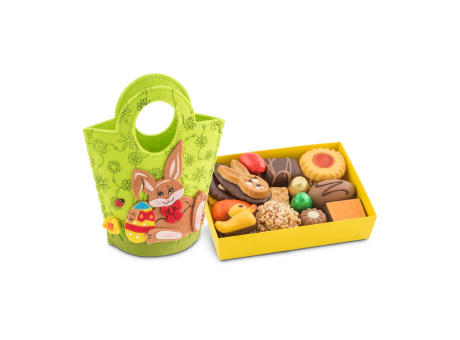 Geschenkartikel / Präsentartikel: Filztasche Hase, Ostergebäckmischung 200 g