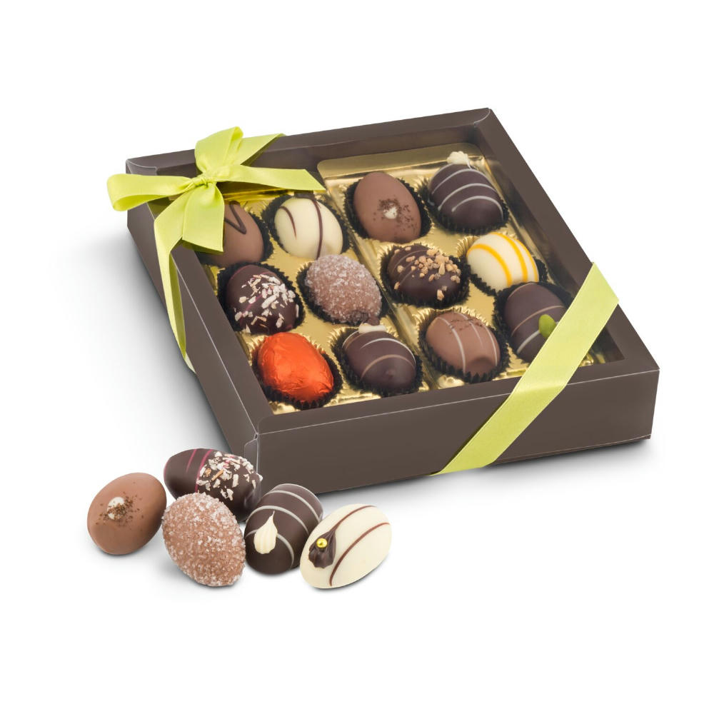 Geschenkartikel / Präsentartikel: Oster-Präsent Pralineneier - 12 Confiserie-Eier, 240 g