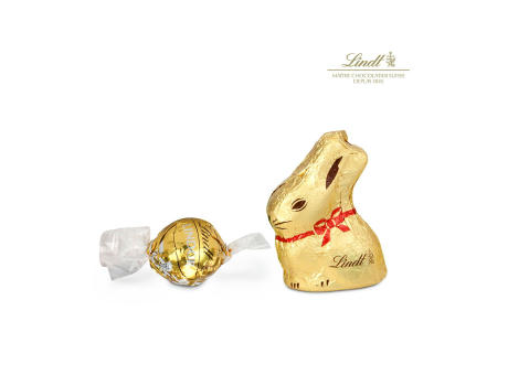 Geschenkartikel / Präsentartikel: Goldenes Ostersäckchen mit Lindt Goldhase und Lindorkugel