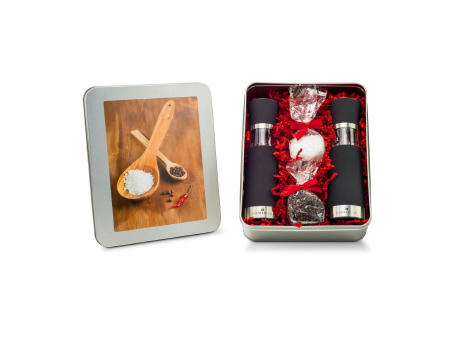 Geschenkset / Präsenteset: Salz- & Pfeffermühlen Set - in Silberdose