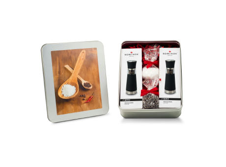 Geschenkset / Präsenteset: Salz- & Pfeffermühlen Set - in Silberdose