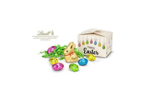 Geschenkartikel / Präsentartikel: Buntes Lindt Osternest - Lindt-Osterhase mit 6 Eiern, auch in individueller Pralinenschachtel