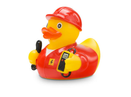 Werbeente Erik Elektriker mit rotem Kittel