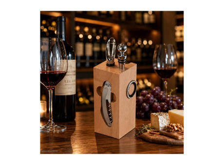 Geschenkset / Präsenteset: Buche-Block mit Wein