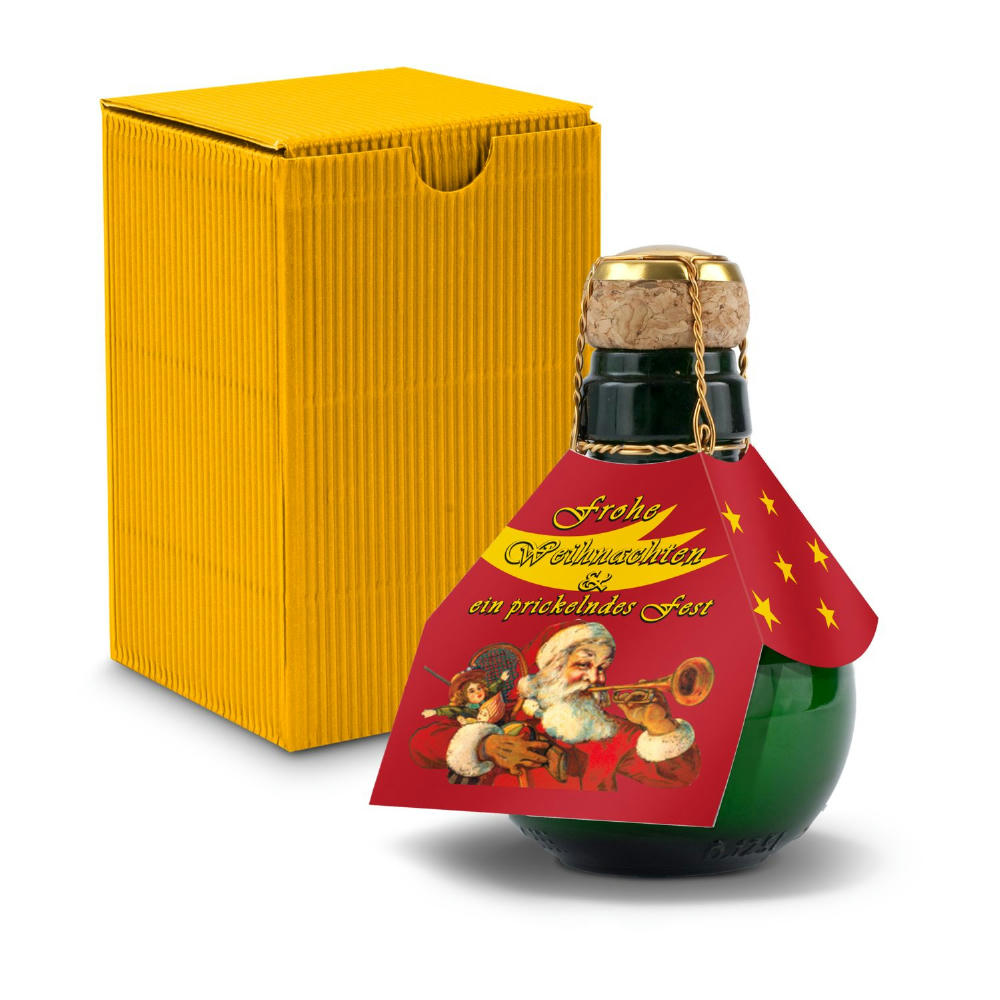 Kleinste Sektflasche der Welt! Weihnachtsgruß - Inklusive Geschenkkarton in Gelb, 125 ml