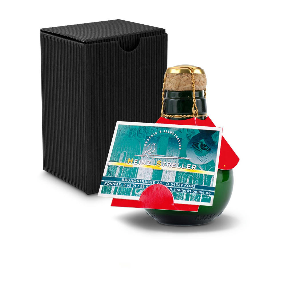 Kleinste Sektflasche der Welt! Visitenkarteneinschub - Inklusive Geschenkkarton in Schwarz, 125 ml